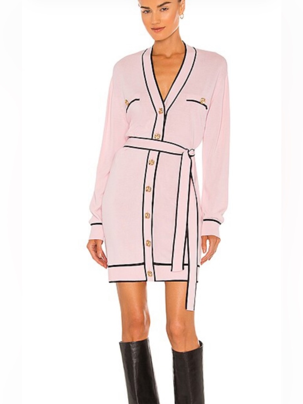 Lovers + Friends Pink Natalie Belted Dress with Black Trim